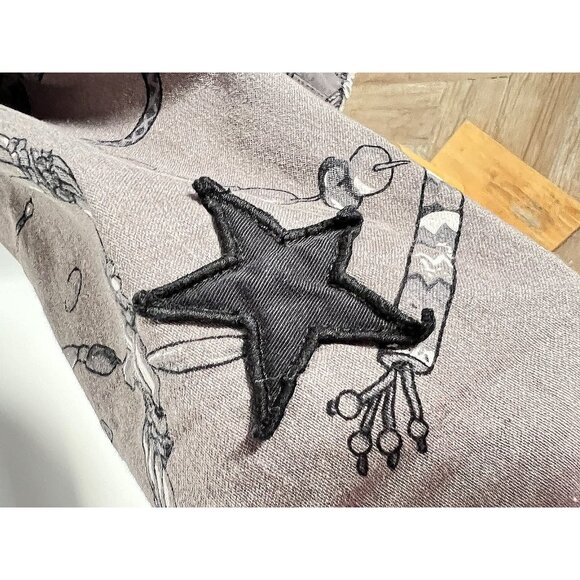 Guess Los Angeles Jacket Sz M Beaded Details Star Feather Print Drawstring Waist - Picture 4 of 16